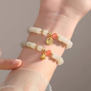 Chinese Ethnic Style Bracelet, Women's Lotus Pong, Blessing Character, Sweet Handstring, Ins, Niche Design, Girlfriend Gift, Handmade Jewelry