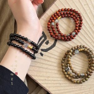 Black sandalwood Tianzhu three circle bracelet, new Chinese retro, niche, high-end romantic accessories for couples